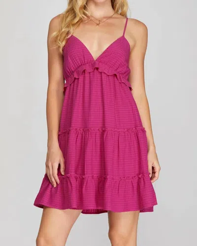 She + Sky Southern Sass Textured Tiered Dress In Fuchsia In Pink