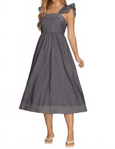 She + Sky Square Neckline Midi Dress In Cream In Gray