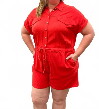 She + Sky Stef Linen Romper In Red