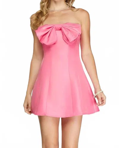 She + Sky Strapless A Line Bow Mini Dress In Pink In Multi