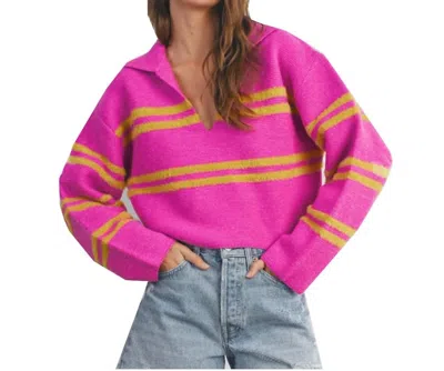 She + Sky Stripe Crop Collar Sweater In Pink In Multi