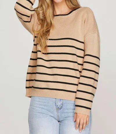 She + Sky Striped Bow Detail Reversible Sweater Cardigan In Bworn/black In Brown