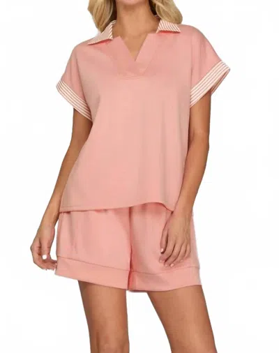 She + Sky Striped Collar Top In Pink