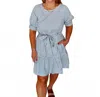 She + Sky Striped Mini Dress In Light Blue In Gray