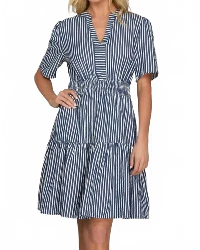 She + Sky Striped Woven Dress In Navy In Blue