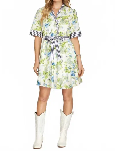 She + Sky Summer Garden Mini Dress In Green Floral In Multi