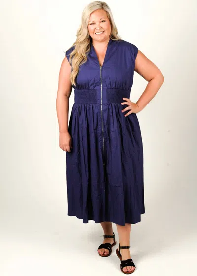 She + Sky Sunday Stroll Smocked Midi Dress In Navy Blue