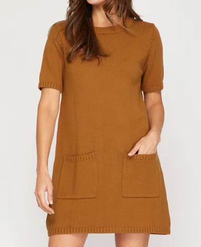 She + Sky Sweater Dress In Rust In Brown