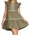 She + Sky Sweet Caroline Tiered Dress In Olive Green In Green