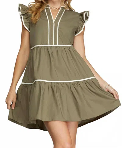 She + Sky Sweet Caroline Tiered Dress In Olive Green