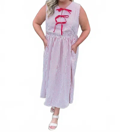 She + Sky Sweet Cherry Stripes Midi Dress In Red In Multi