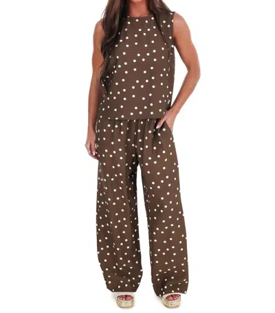 She + Sky Sweet Talk Polka Dot Tank Top In Brown