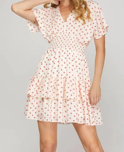 She + Sky Sweetheart Smocked Mini Dress In Cream In Multi