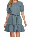 She + Sky Tailgate Denim Mini Dress In Medium Wash In Blue