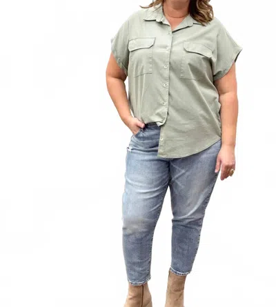 She + Sky Tessa Button Up Top In Olive In Green