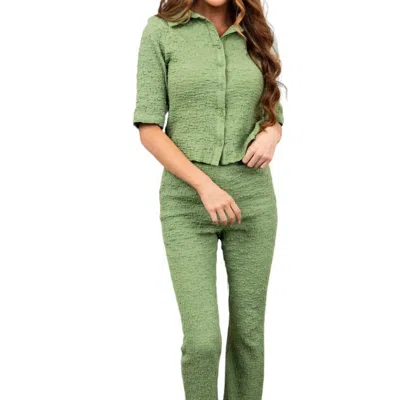 She + Sky Textured Knit Pants In Green