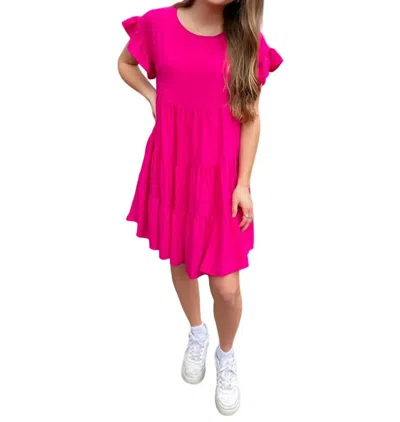She + Sky Textured Woven Dress In Fuchsia In Pink