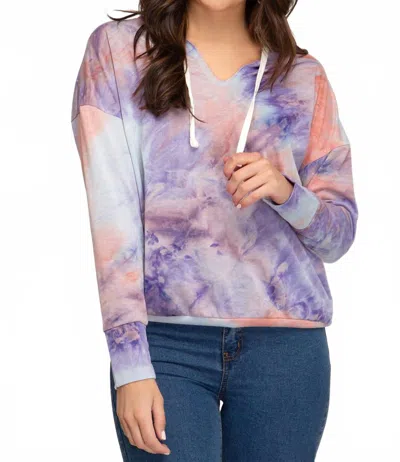 She + Sky Tie Dyed French Terry Hoodie In Peach Purple In Multi
