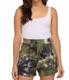 She + Sky Tie Dyed French Terry Knit Shorts In Olive/navy In Green