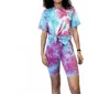 She + Sky Tie Dyed Knit Biker Shorts In Magenta/blue In Pink