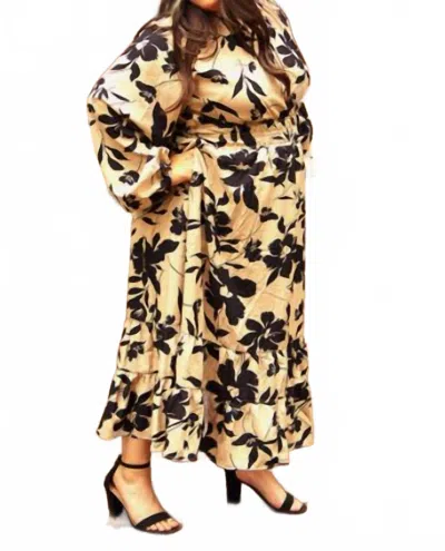 She + Sky Tiered Treasure Sophisticated Midi Dress In Cream Black Floral In Animal Print