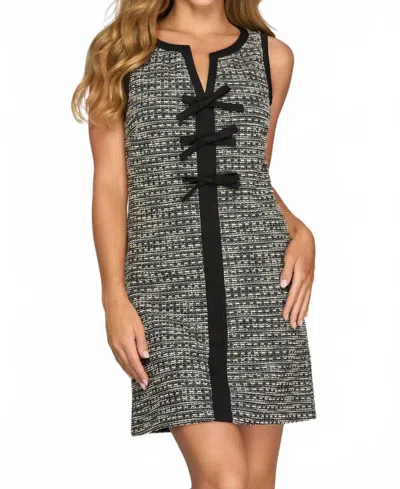 She + Sky Tweed Knit Fancy Mini Dress In Black In Multi