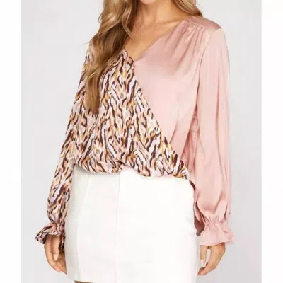 She + Sky Two Tone Blouse In Blush In Gold