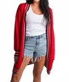 She + Sky Varsity Cardigan In Red/ Black/ White In Multi