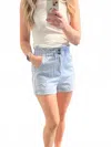 She + Sky Washed Paperbag Shorts With Star Patch Detail In Light Blue In Blue