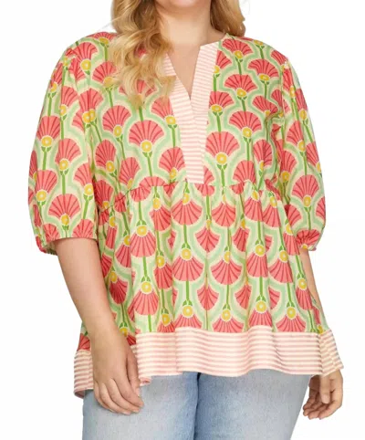 She + Sky Watermelon Sugar Striped Top In Pink In Multi