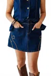 She + Sky Western Stitch Denim Skirt In Blue In Blue