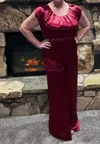 She + Sky Wide Leg Satin Jumpsuit In Red