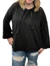 She + Sky Wide Sleeve Pullover Hoodie In Black In Black