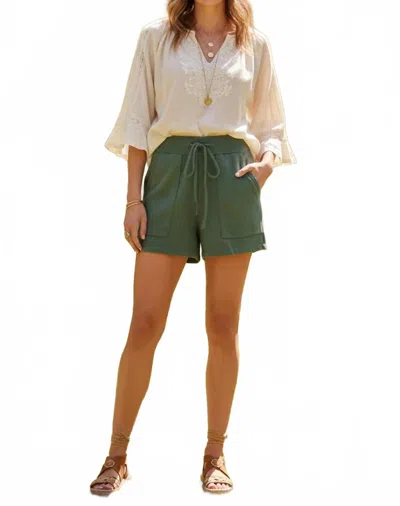 She + Sky Women's Drawstring Waist Sweater Shorts In Olive In Green
