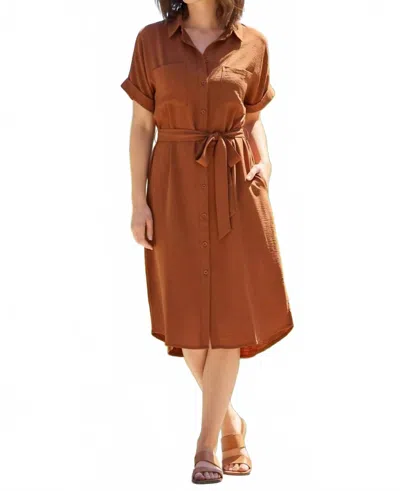 She + Sky Women's Drop Shoulder Button Up Woven Shirt Dress In Brown