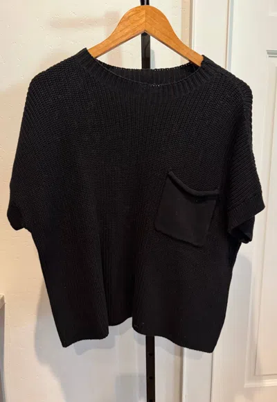 She + Sky Women's Drop Shoulder Short Sleeve Sweater In Black