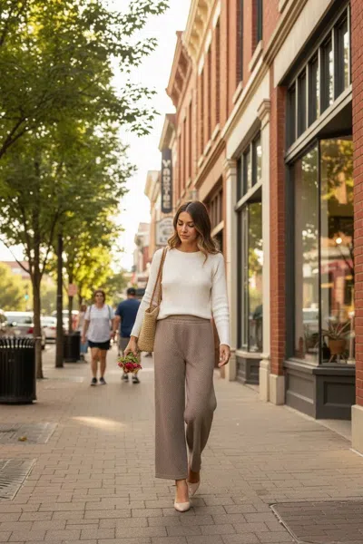 She + Sky Women's Elastic Waist Quilted Texture Knit Capri Pants In Grey In Brown