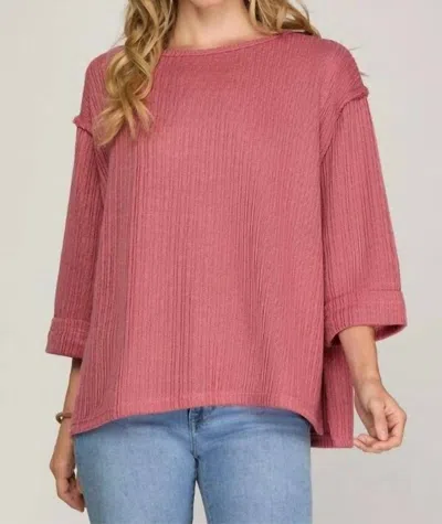 She + Sky Women's Folded Sleeve Knit Top In Dusty Rose In Pink