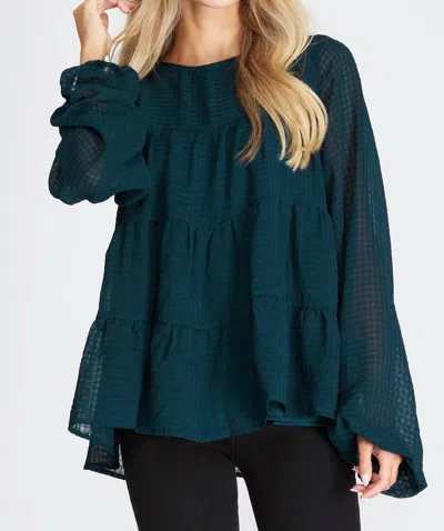 She + Sky Women's Hi Low Woven Tiered Top In Teal In Blue