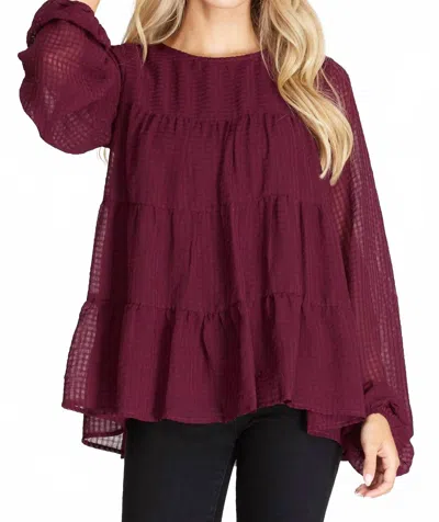She + Sky Women's Hi Low Woven Tiered Top In Wine In Multi