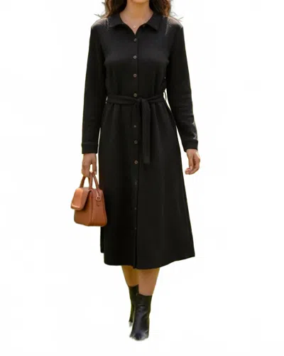 She + Sky Women's Long Sleeve Textured Button Down Shirt Dress In Black