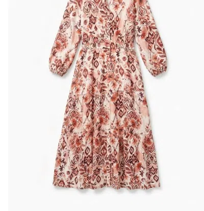 She + Sky Women's Long Sleeve Woven Print Mini Dress In Rose/brick In Multi