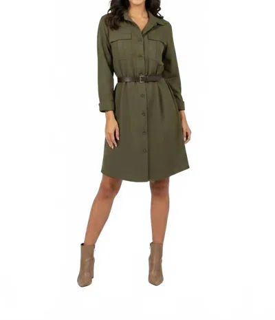 She + Sky Women's Long Sleeve Woven Utility Dress In Olive In Green