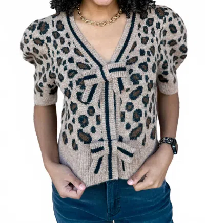 She + Sky Women's Puff Sleeved Leopard Cardigan In Beige In Neutral