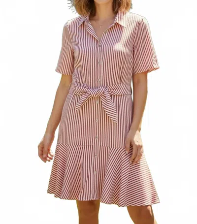 She + Sky Women's Short Sleeve Front Tie Striped Mini Dress In White Red In Pink
