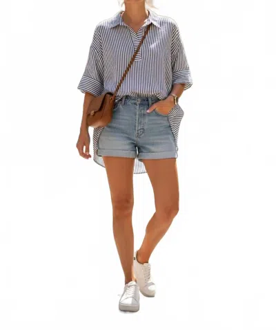 She + Sky Women's Short Sleeve Oversized Striped Top In Black White