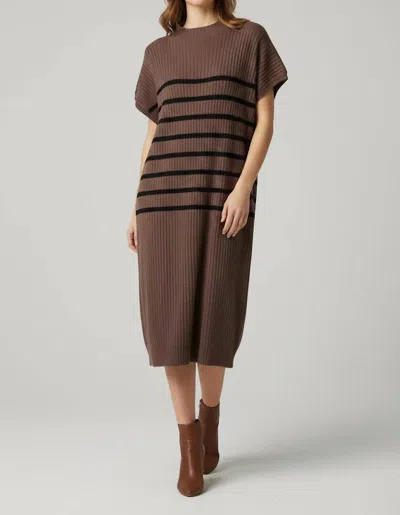 She + Sky Women's Shoulder Mock Neck Striped Sweater Dress In Mocha In Brown
