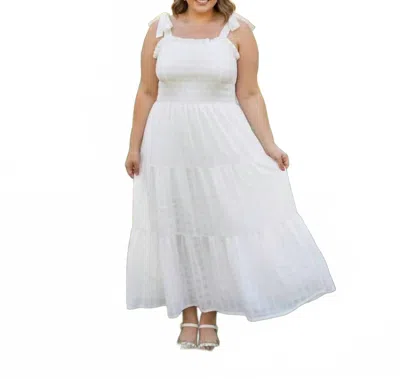 She + Sky Women's Sleeveless Tie Strap Textured Woven Midi Tiered Dress - Plus In Off White