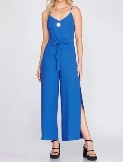 She + Sky Woven Cami Jumpsuit In Royal Blue