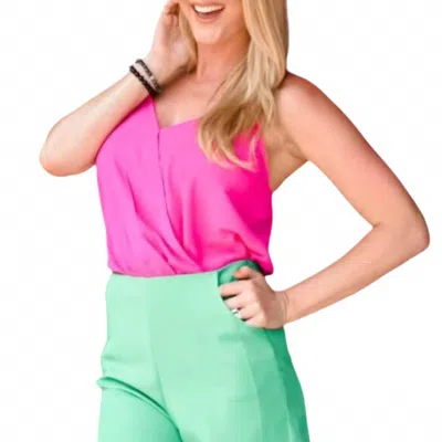 She + Sky Woven Cami Surplice Top In Pink